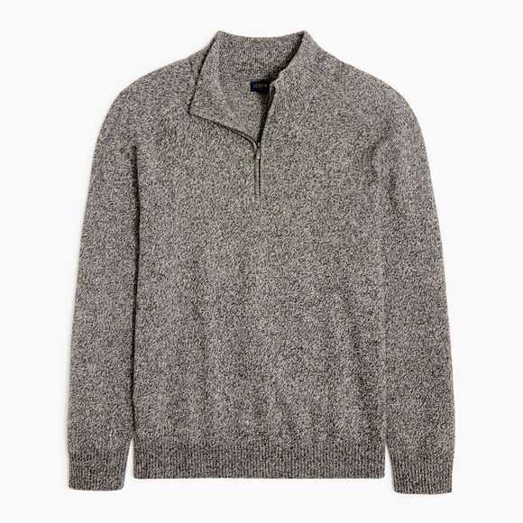 J Crew Supersoft lambswool blend mock neck zip sweater gray heathered marled M - Picture 1 of 11